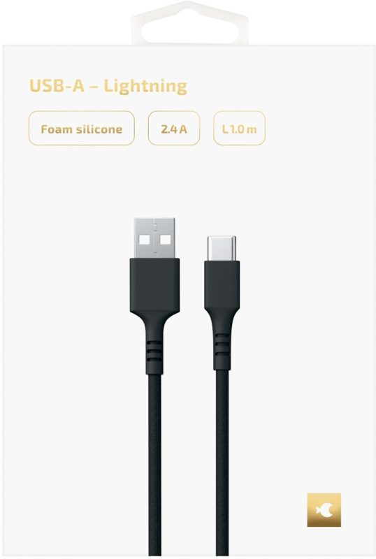 Кабель moonfish USB-A - Lightning, 1м, 2.4A, вспененный силикон, черный Фото-3