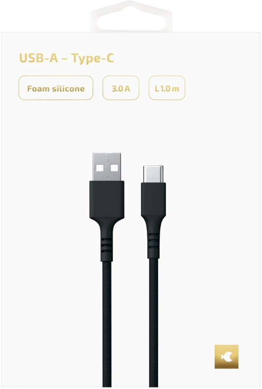 Кабель moonfish USB-A - USB-С, 1м, 3A, вспененный силикон, черный Фото-3