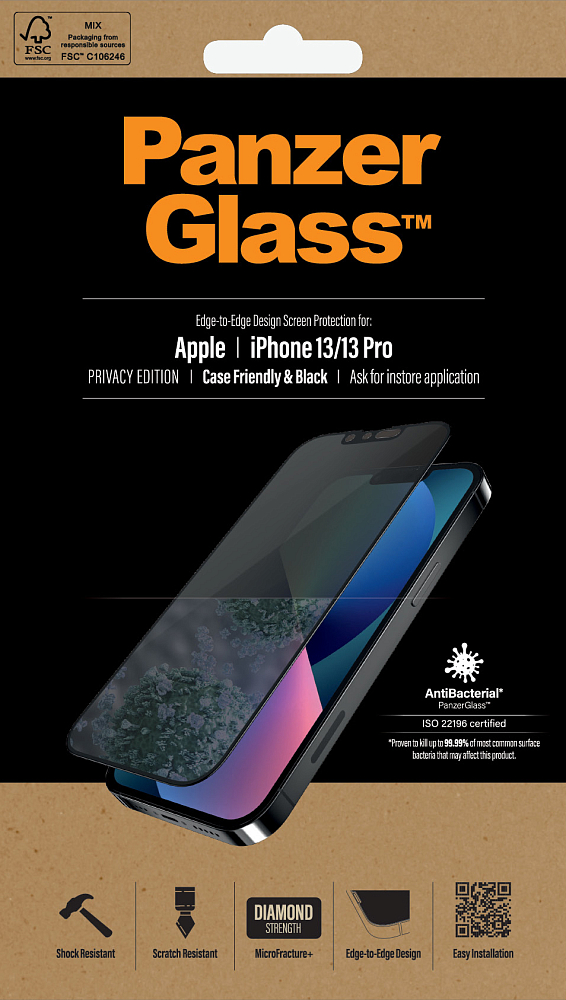 

PanzerGlass Стекло защитное Privacy для iPhone 13/13 Pro, черный