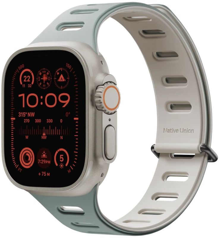 Ремешок Native Union Active Strap для Apple Watch 42/44/45/49 мм, L, силикон, зеленый+серый Фото-2