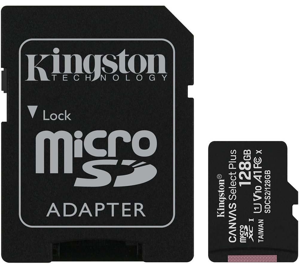 

Kingston Карта памяти Canvas Select Plus MicroSDHC, CL10, с адаптером, 128 ГБ, Черный