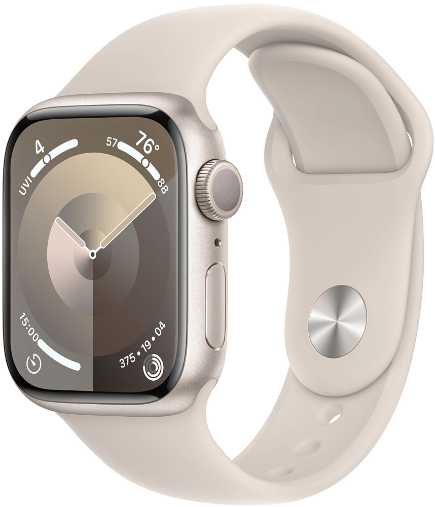 

Apple Watch Series 9, 45 мм, корпус из алюминия цвета «сияющая звезда», спортивный ремешок цвета «сияющая звезда», размер S/M