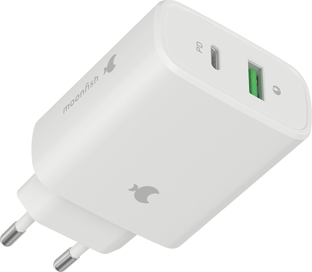 

moonfish Сетевое зарядное устройство USB-C + USB-A, PD, 38Вт, белый