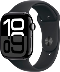 Apple Watch Series 10, 46 мм, корпус из алюминия цвета «чёрный глянец», спортивный ремешок черного цвета S/M