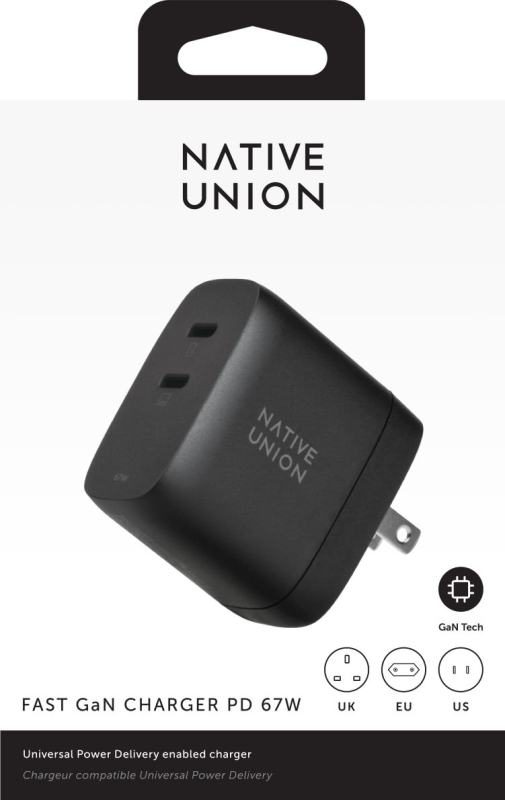 Сетевое зарядное устройство Native Union Fast GaN Charger 2USB-C, PD, 67 Вт, черный Фото-4