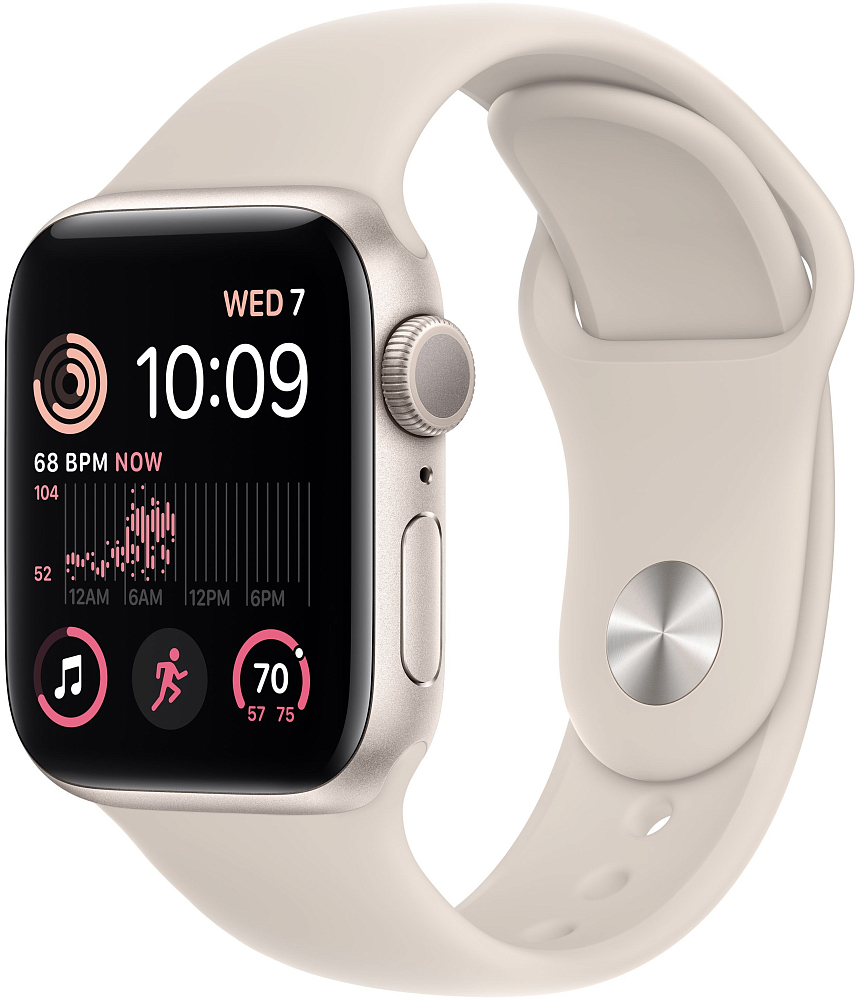 

Apple Watch SE 2022, 40 мм, корпус из алюминия цвета «сияющая звезда», спортивный ремешок цвета «сияющая звезда», размер S/M