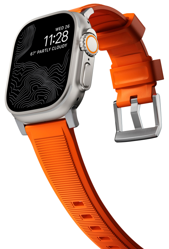 Ремешок Nomad Rugged Band для Apple 42/44/45/49 мм, каучук, cеребристый+оранжевый Фото-7