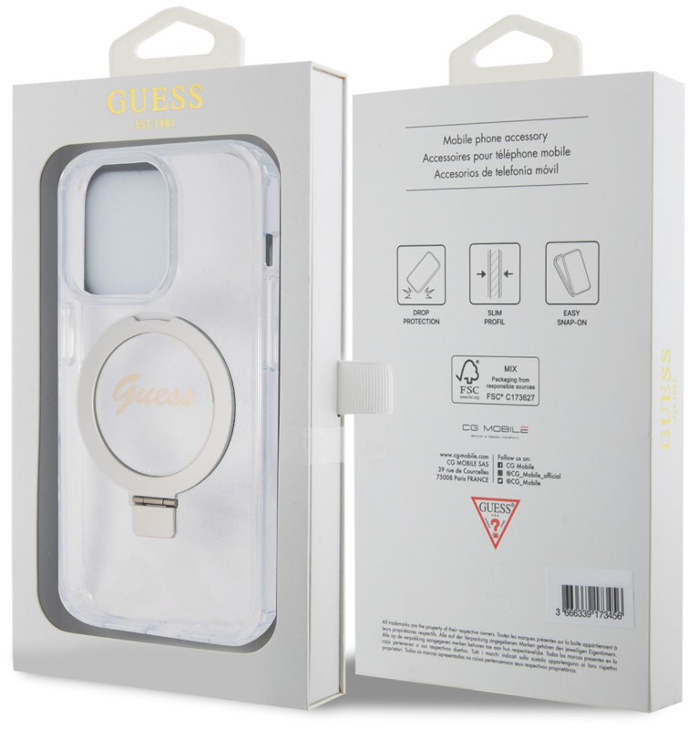 Чехол Guess Script Ring для iPhone 15 Pro MagSafe, прозрачный Фото-5
