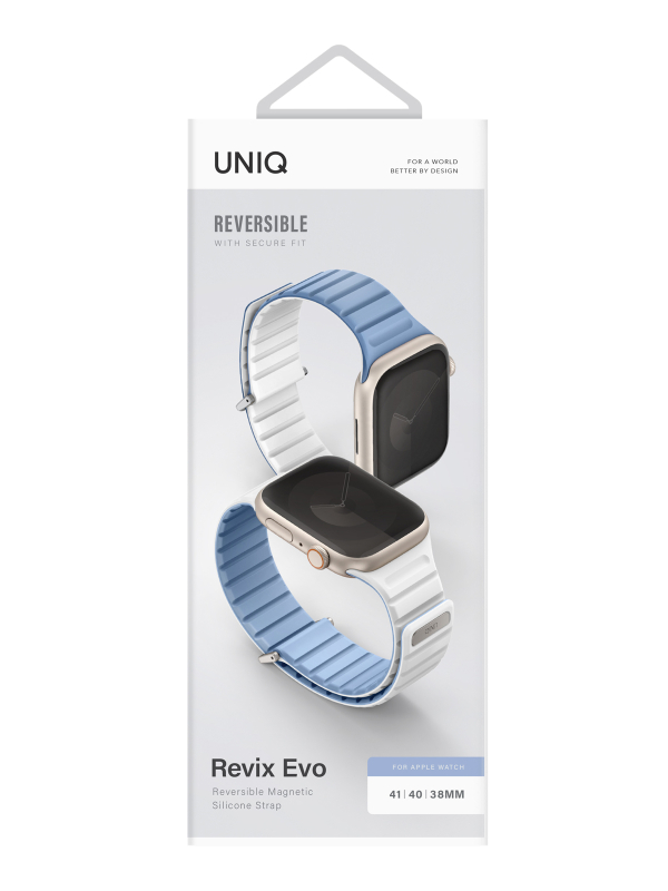 Ремешок Uniq Revix Evo для Apple Watch 38/41 мм, силикон, голубой/белый Фото-9