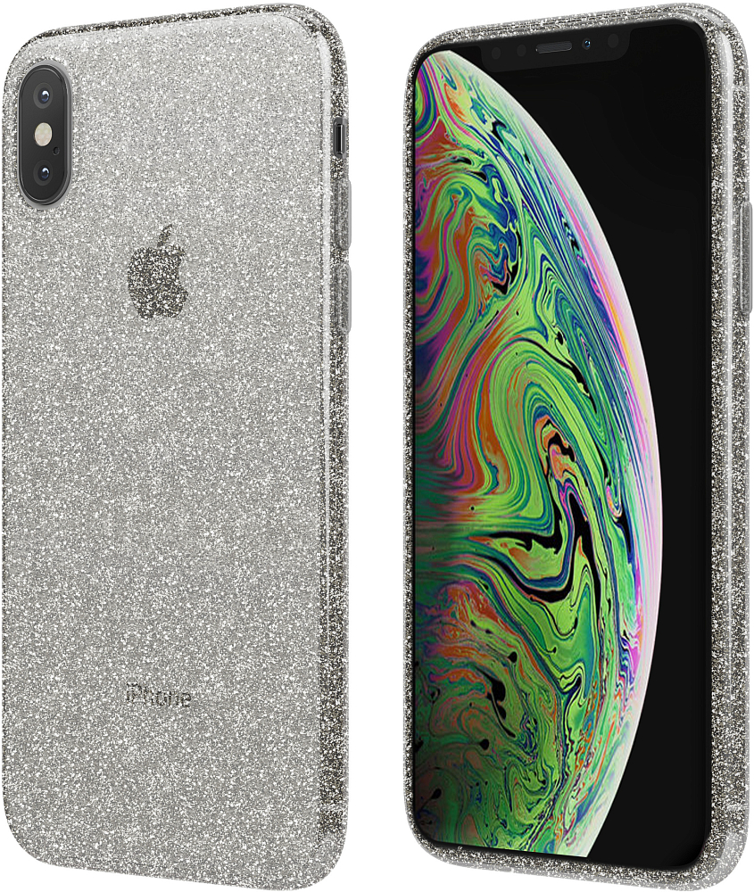 

Чехол для iPhone XS, силикон, прозрачный (с блестками)