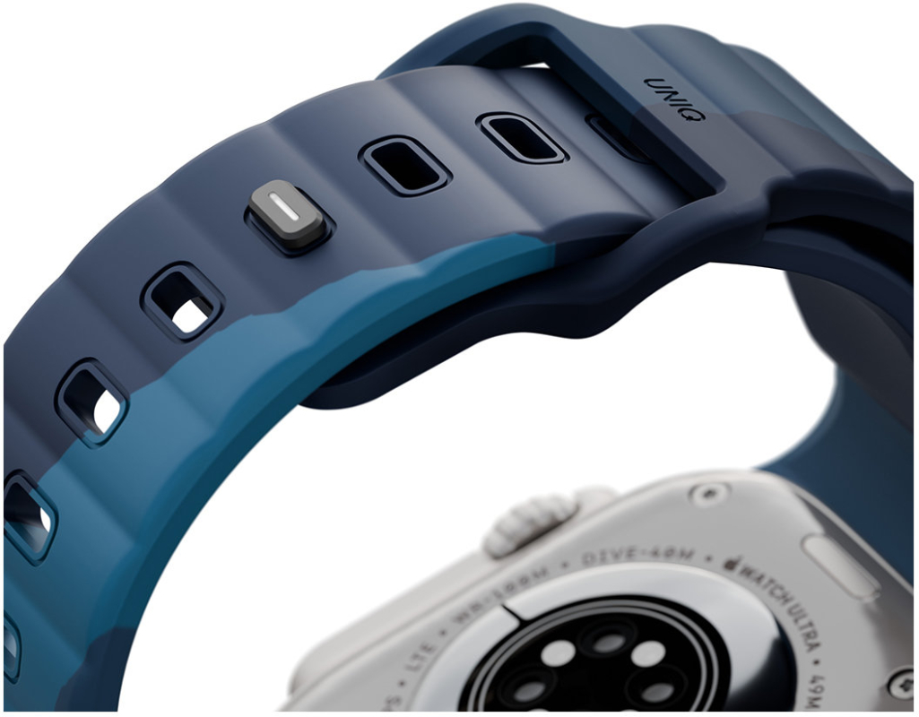 Ремешок Uniq Stride Rubber для Apple Watch 49/46/45/44 мм, силикон, серо-синий Фото-2