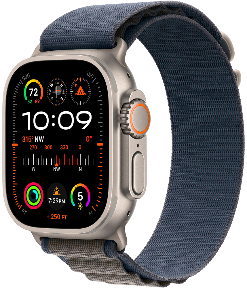 

Apple Watch Ultra 2 GPS + Cellular, 49 мм, корпус из титана, ремешок Alpine синего цвета, размер S, Синий