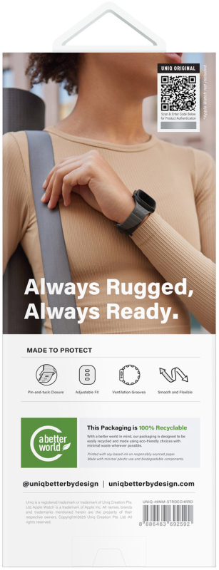 Ремешок Uniq Stride Rubber для Apple Watch 49/46/45/44 мм, силикон, черно-красный Фото-4