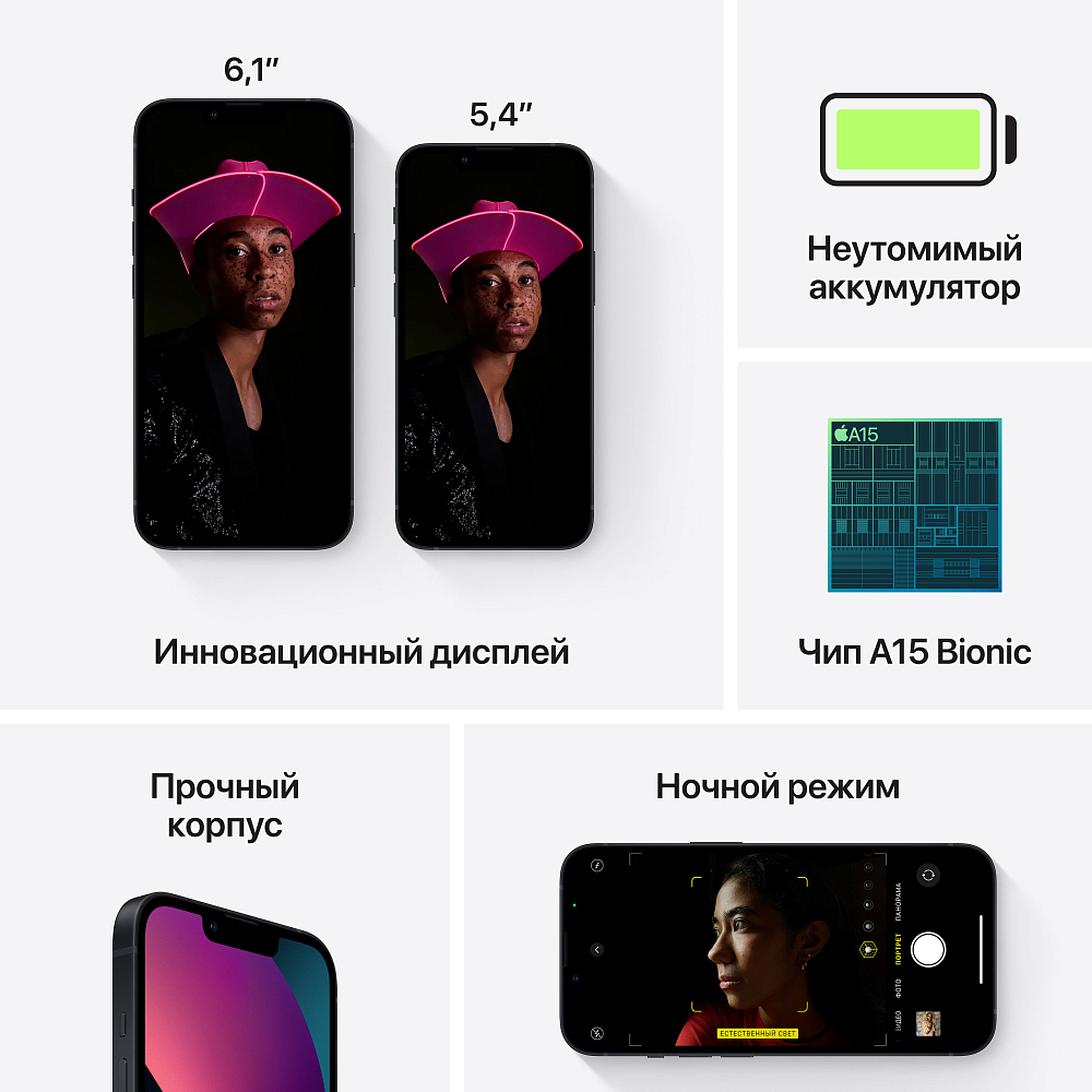 Apple iPhone 13 mini, 256 ГБ, «тёмная ночь»