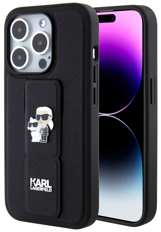 Чехол Karl Lagerfeld Saffiano GripStand & Choupette для iPhone 15 Pro, черный Фото-5