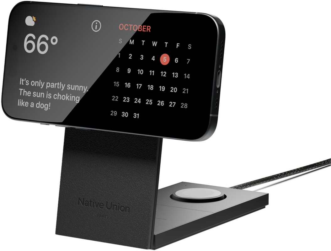 Беспроводное зарядное устройство Native Union Rise 3-in-1 Magnetic Wireless Charger, MagSafe, 15 Вт, черный Фото-2
