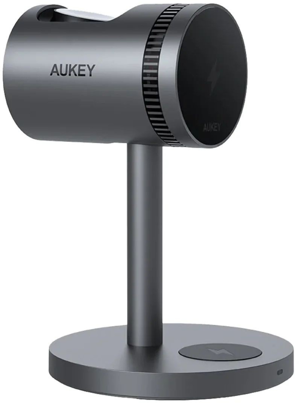 Беспроводное зарядное устройство Aukey 3 in 1 Cooler Qi2, серый