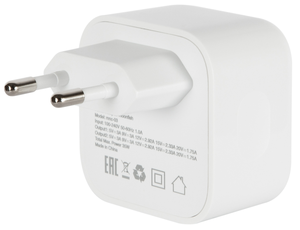 Сетевое зарядное устройство moonfish 2xUSB-C, 35Вт, белый Фото-3