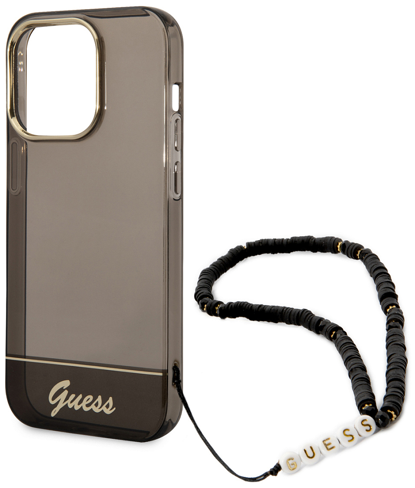 

Guess Чехол Translucent Electoplated со шнурком для iPhone 14 Pro, черный