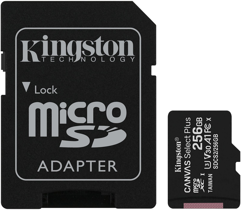

Kingston Карта памяти Canvas Select Plus MicroSDHC, CL10, с адаптером, 256 ГБ, Черный
