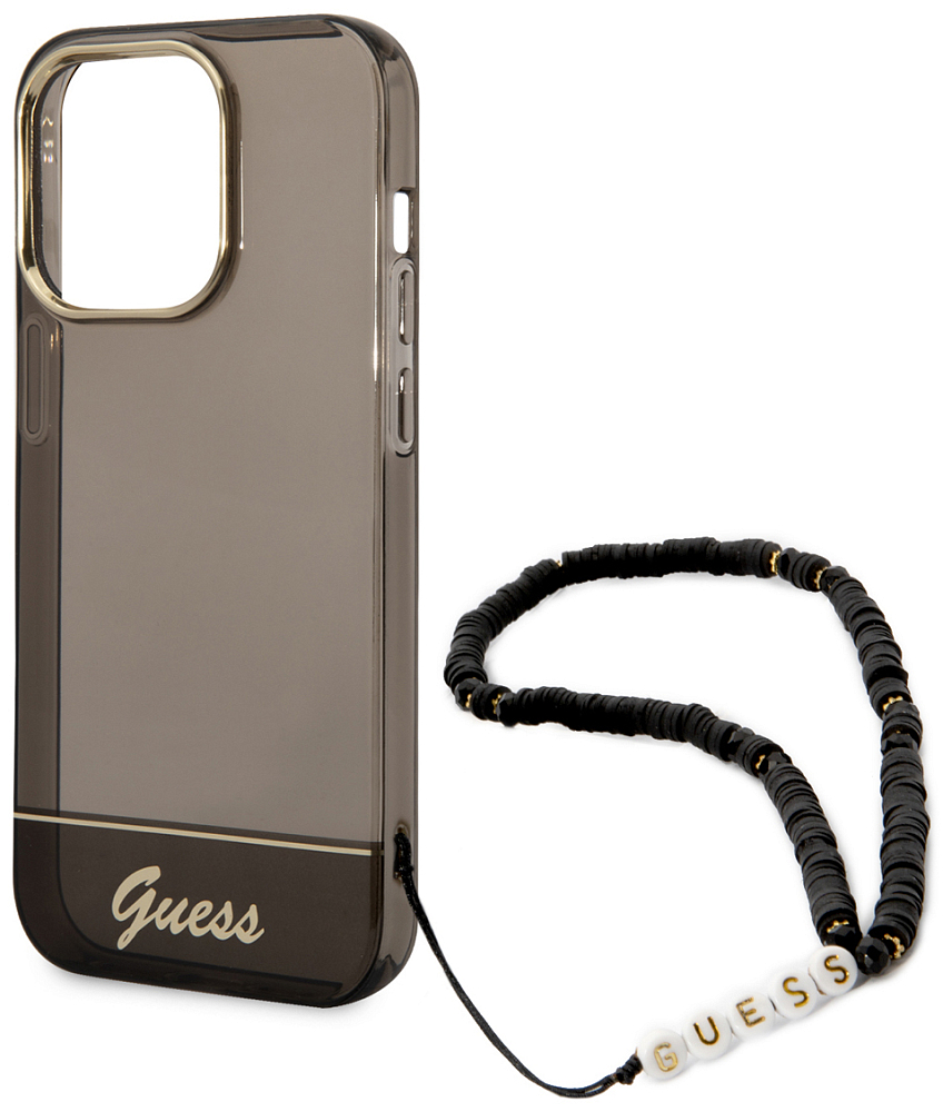 

Guess Чехол Translucent Electoplated для iPhone 14 Pro Max со шнурком, черный