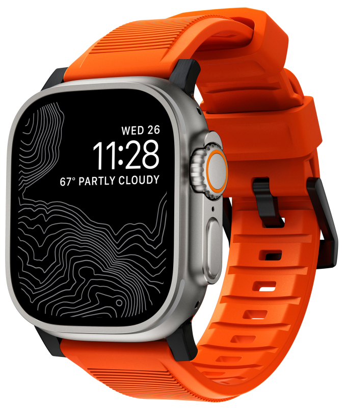 Ремешок Nomad Rugged Band для Apple 42/44/45/49 мм, каучук, черный+оранжевый Фото-2
