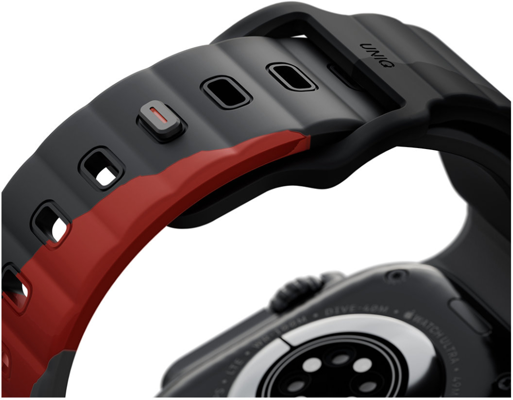 Ремешок Uniq Stride Rubber для Apple Watch 49/46/45/44 мм, силикон, черно-красный Фото-2