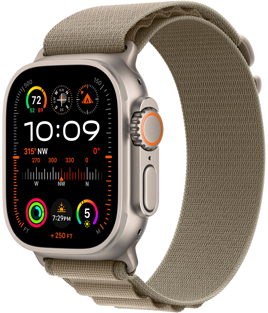 

Apple Watch Ultra 2 GPS + Cellular, 49 мм, корпус из титана, ремешок Alpine оливкового цвета, размер S, Оливковый