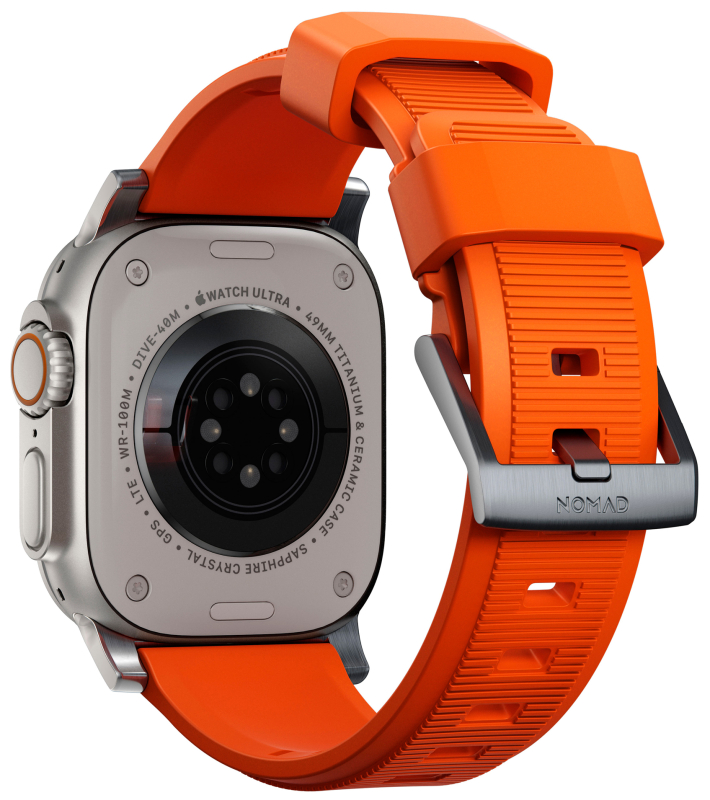 Ремешок Nomad Rugged Band для Apple 42/44/45/49 мм, каучук, cеребристый+оранжевый Фото-4