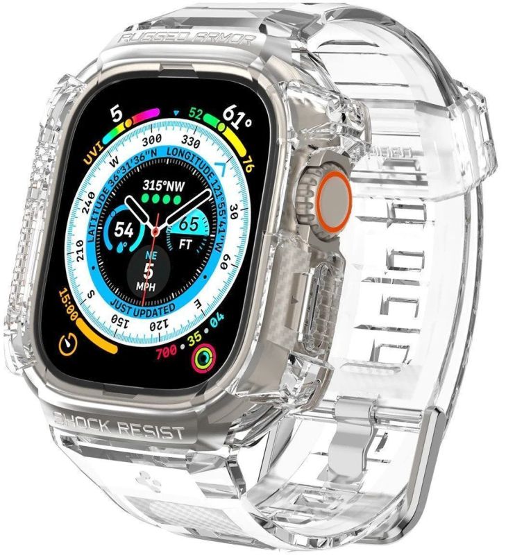 Чехол-ремешок Spigen Rugged Armor Pro Crystal Clear для Apple Watch Ultra 2/1, 49 мм, прозрачный