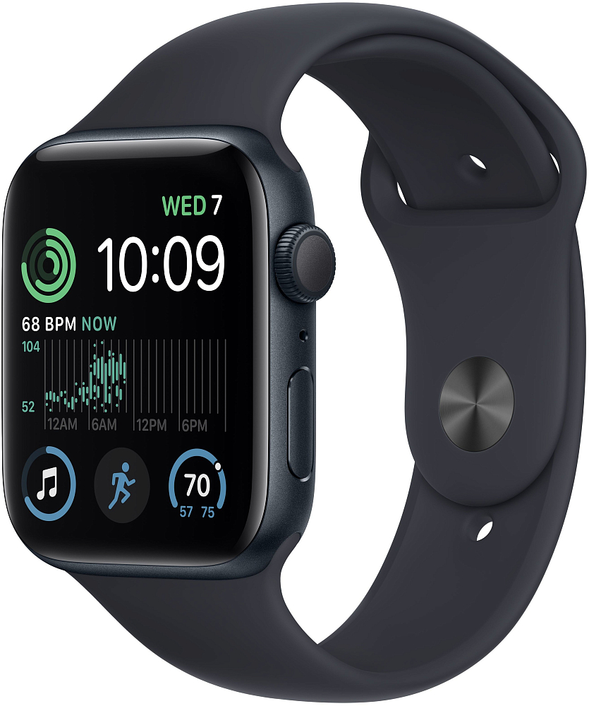 

Apple Watch SE 2022, 44 мм, корпус из алюминия цвета «тёмная ночь», спортивный ремешок цвета «тёмная ночь» S/M