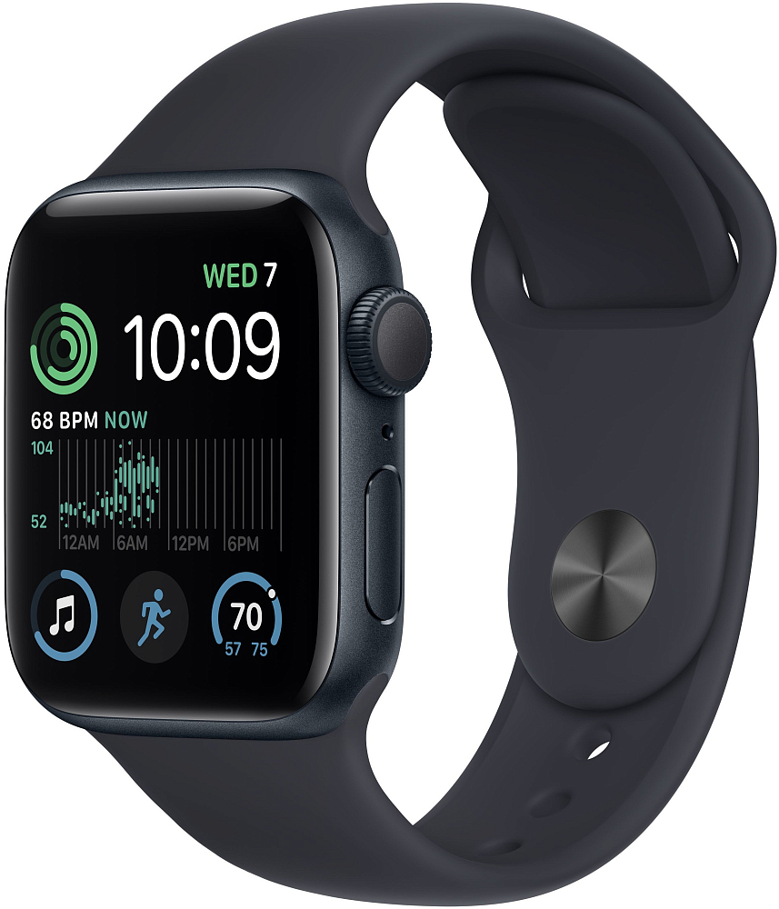 

Apple Watch SE 2022, 40 мм, корпус из алюминия цвета «тёмная ночь», спортивный ремешок цвета «тёмная ночь», размер S/M