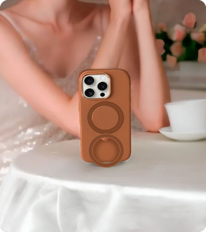 Чехол PYNANA Dancing Circle Series MagSafe для iPhone 16 Pro, коричневый Фото-4