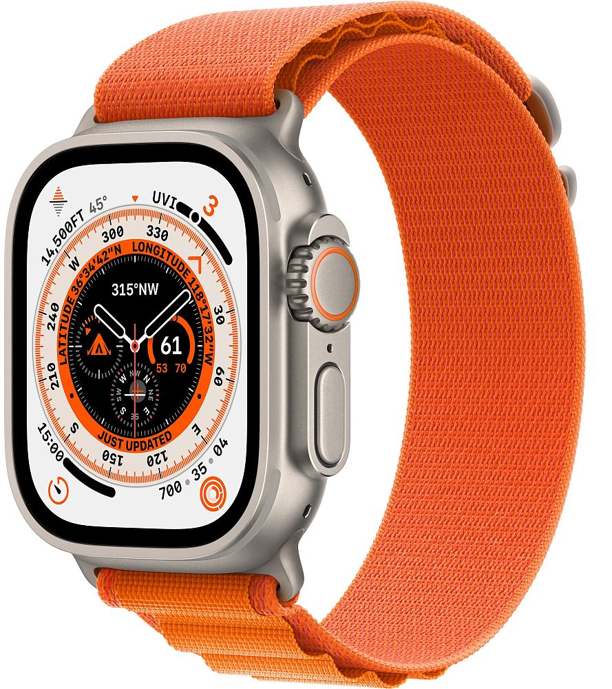 

Apple Watch Ultra GPS + Cellular, 49 мм, корпус из титана, ремешок Alpine оранжевого цвета, размер L, Оранжевый