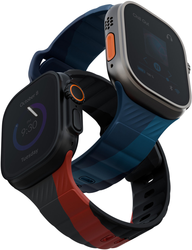 Ремешок Uniq Stride Rubber для Apple Watch 49/46/45/44 мм, силикон, серо-синий Фото-3
