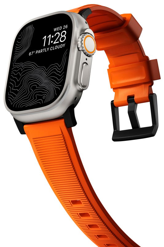 Ремешок Nomad Rugged Band для Apple 42/44/45/49 мм, каучук, черный+оранжевый Фото-7