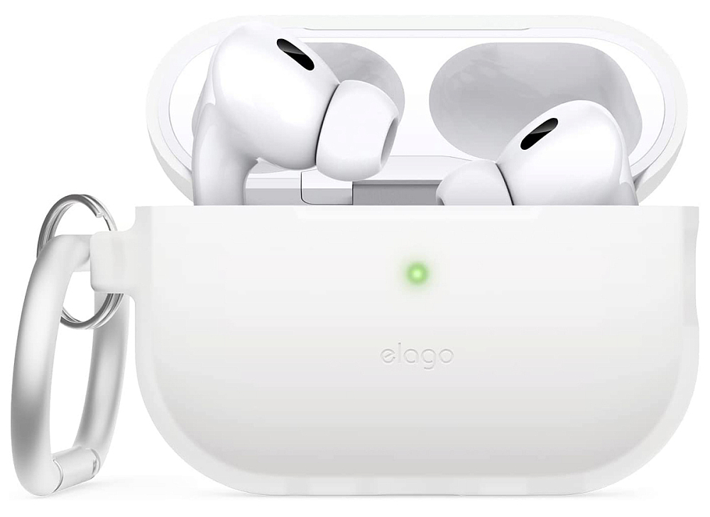 

Elago Чехол Silicone Hang для AirPods Pro 2, силикон, белый, светящийся в темноте