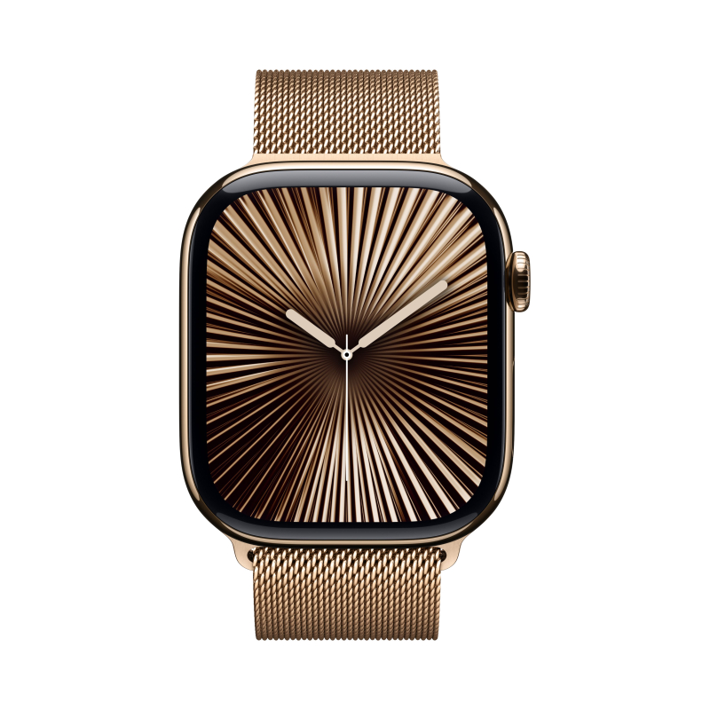 Apple Watch Series 10, 46 мм, корпус из титана цвета «титановый золотой», «миланская петля» золотого цвета, M/L Фото-3