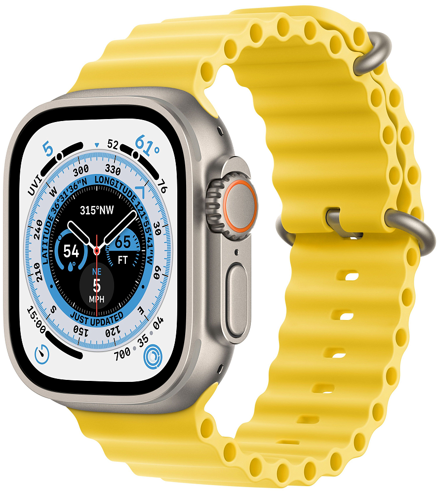 

Apple Watch Ultra GPS + Cellular, 49 мм, корпус из титана, ремешок Ocean желтого цвета, Жёлтый