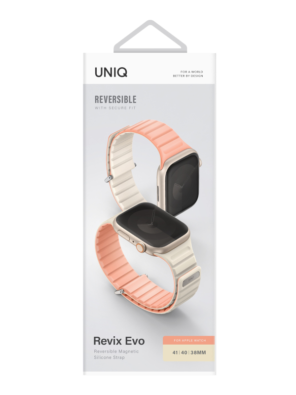 Ремешок Uniq Revix Evo для Apple Watch 38/41 мм, силикон, персиковый/белый Фото-9
