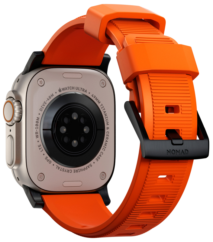 Ремешок Nomad Rugged Band для Apple 42/44/45/49 мм, каучук, черный+оранжевый Фото-4