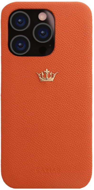 Чехол Caviar Leather Case для iPhone 16 Pro Мах, кожа, оранжевый