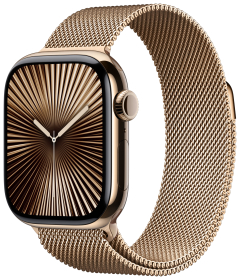 Apple Watch Series 10, 42 мм, корпус из титана цвета «титановый золотой», «миланская петля» золотого цвета
