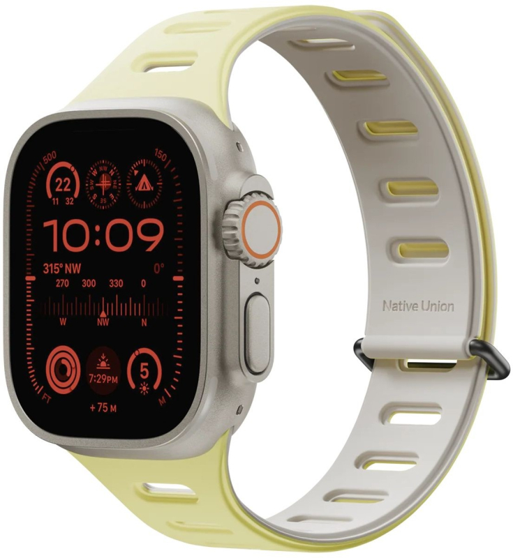 Ремешок Native Union Active Strap для Apple Watch 42/44/45/49 мм, L, силикон, лимонный+серый Фото-2