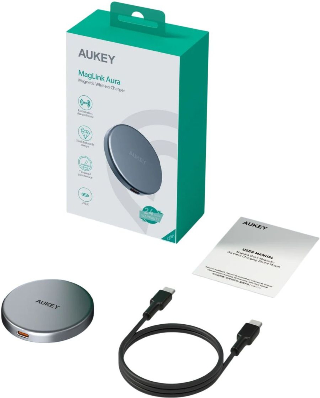 Беспроводное зарядное устройство Aukey Magnetic Qi2, 15 Вт, серый Фото-2