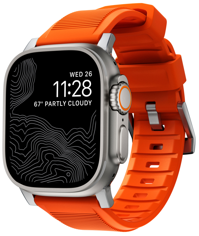 Ремешок Nomad Rugged Band для Apple 42/44/45/49 мм, каучук, cеребристый+оранжевый Фото-2