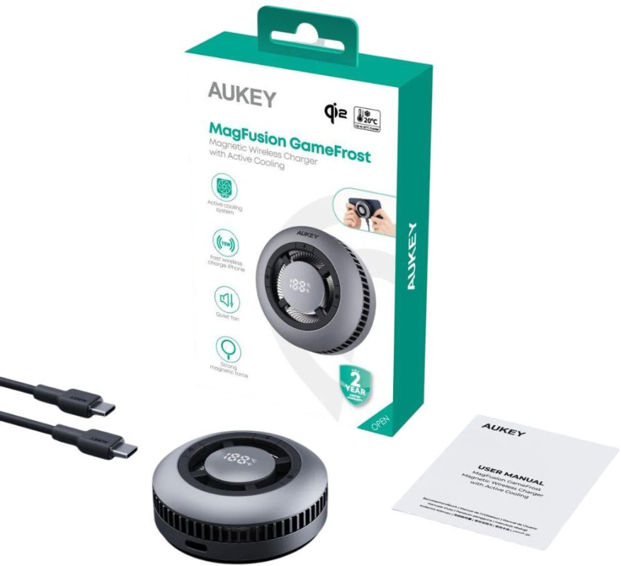 Беспроводное зарядное устройство Aukey Magnetic Cooler Qi2, MagSafe, 15 Вт, серый Фото-2