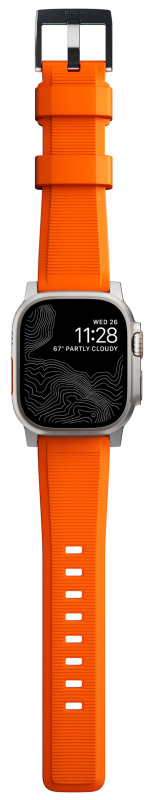 Ремешок Nomad Rugged Band для Apple 42/44/45/49 мм, каучук, cеребристый+оранжевый Фото-8