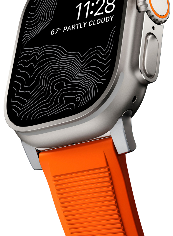 Ремешок Nomad Rugged Band для Apple 42/44/45/49 мм, каучук, cеребристый+оранжевый Фото-6
