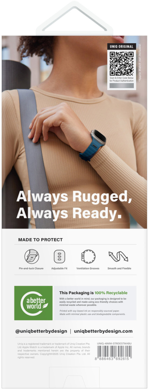 Ремешок Uniq Stride Rubber для Apple Watch 49/46/45/44 мм, силикон, серо-синий Фото-4